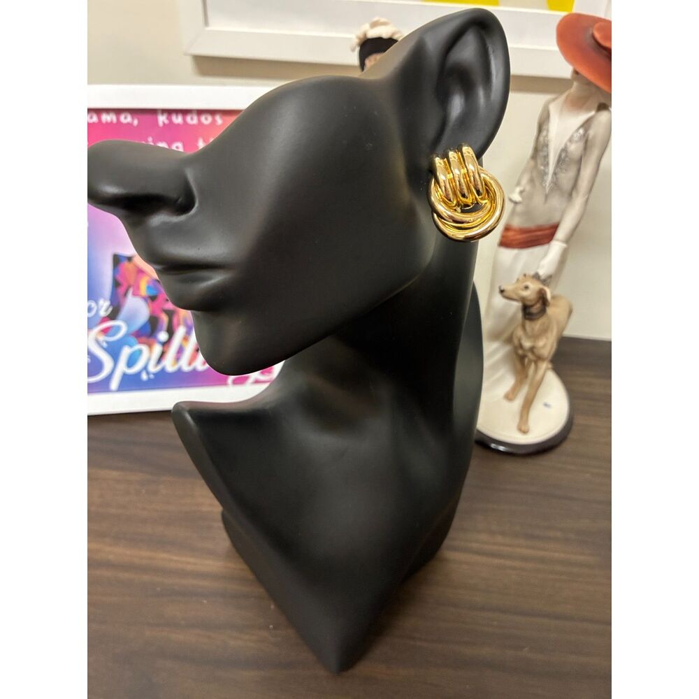 Gold-Tone 80s Inspired Interlocking Loop Door Knocker Earrings